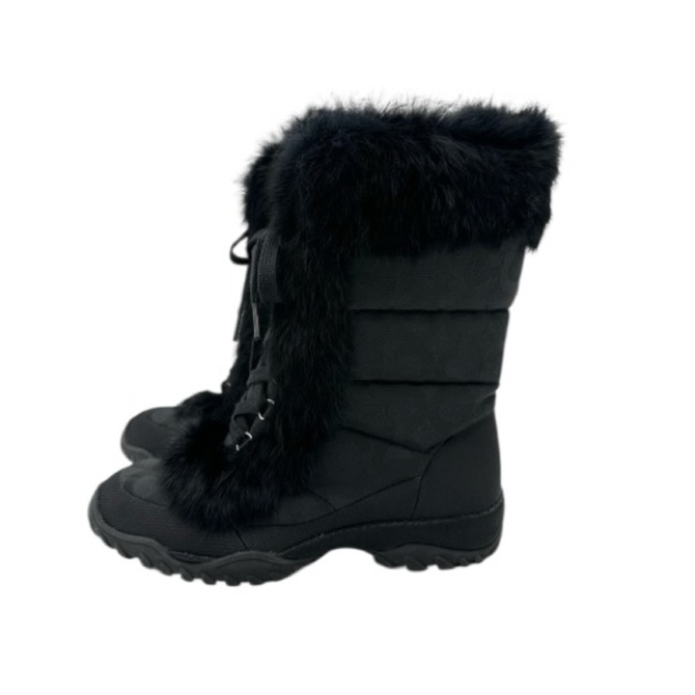 COACH Jennie Black Monogram Rabbit Fur Trim Lace Up Winter Snow Boots size 11 - Picture 12 of 15